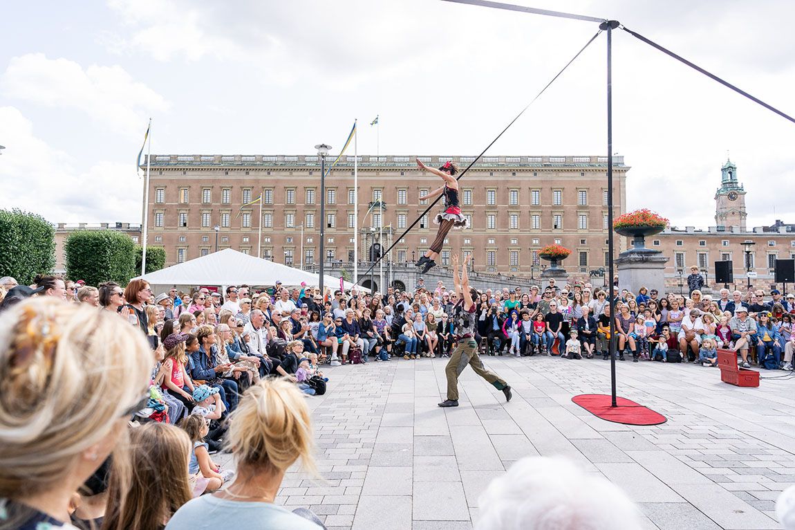 Acrobats performing on the street during the Stockholm Culture Festival