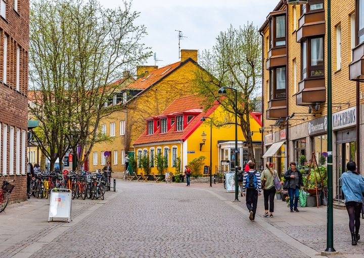 A colorful picture of one of the streets of Lund, Sweden.