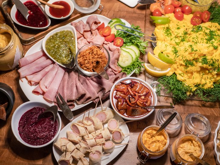 A table full of a variety of Swedish foods