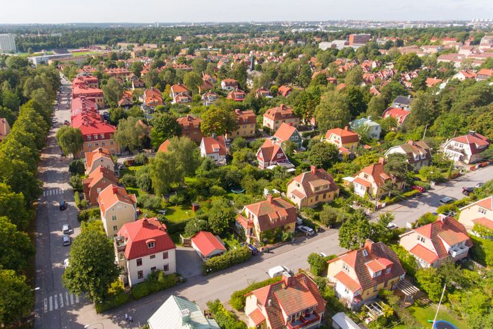 Photo of an aerial view of Enskede, a neighborhood in Stockholm, Sweden