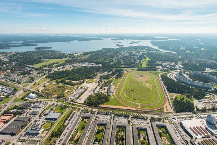 An aerial view of Täby, a neighborhood in Stockholm, Sweden