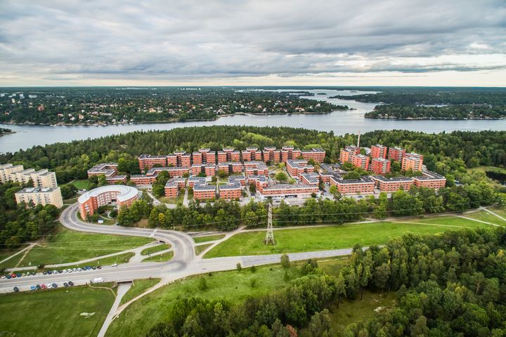 Aerial view of Stockholm University campus in Stockholm, Sweden