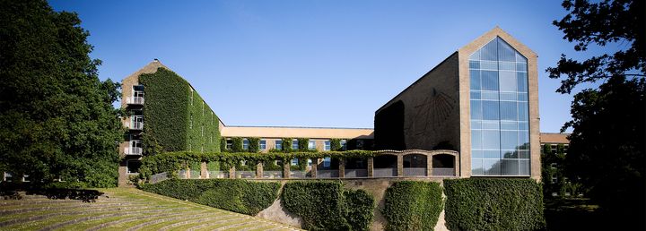 Frontal view of the Aarhus University campus in Aarhus, Denmark