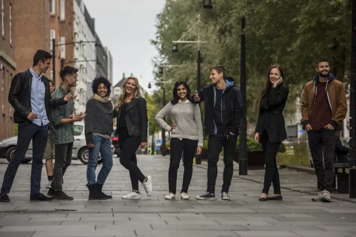 A group of university students standing on the streets of Copenhagen, Denmark