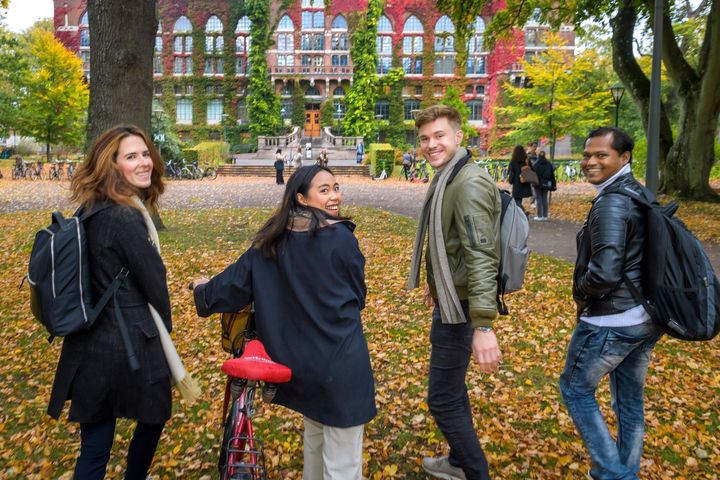 Student Ambassadors looking back at the camera on campus at Lund University in Sweden
