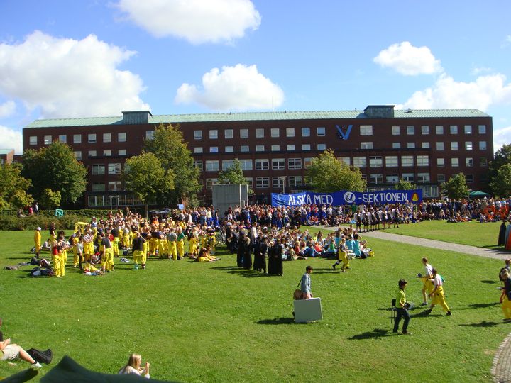 Spectators watch students playing in a sports competition at Lund University in Sweden