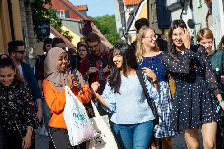 A group of students walking around Uppsala in Sweden