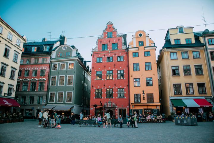 Colorful historical buildings in Gamla Stan in Stockholm, Sweden